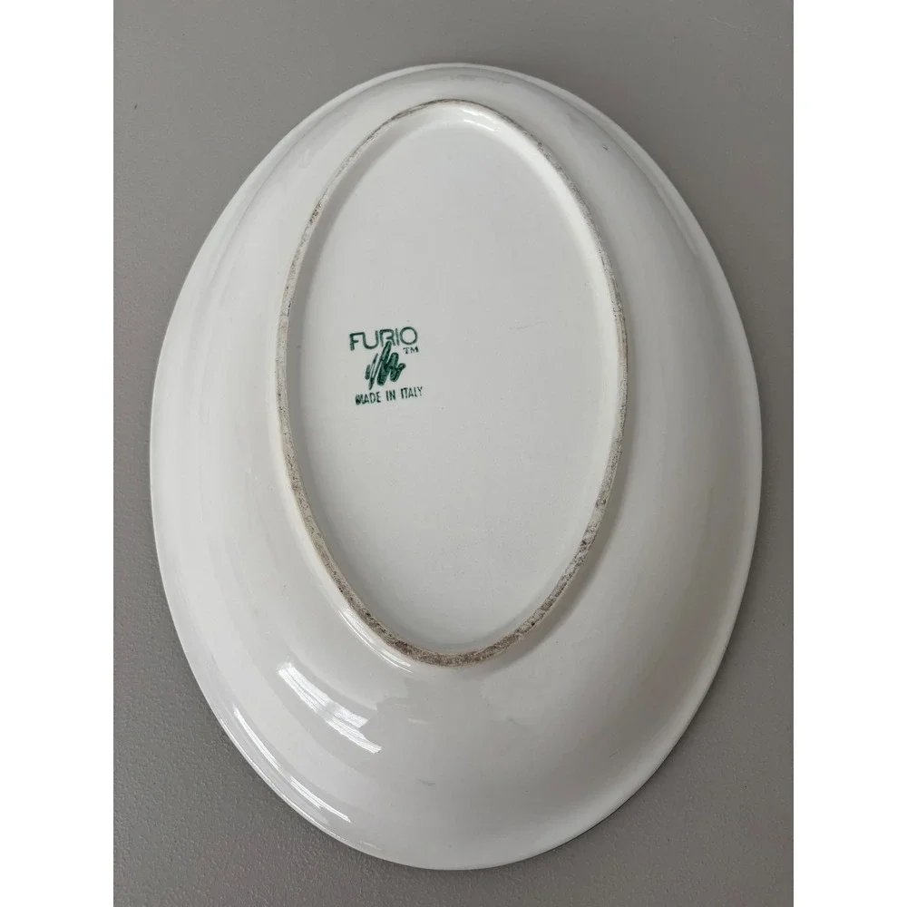 Furio Made in Italy Large Green Glazed Pottery Serving Platter Plate Oval - Picture 7 of 8